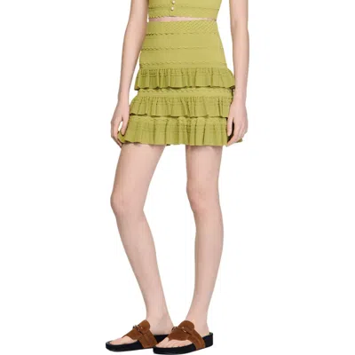 Sandro Short Ruffled Skirt In Green
