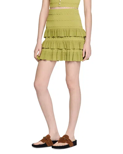 Sandro Ruffled-trime Mini Skirt In Gray
