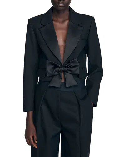 Sandro Short Satin Bow Jacket In Black