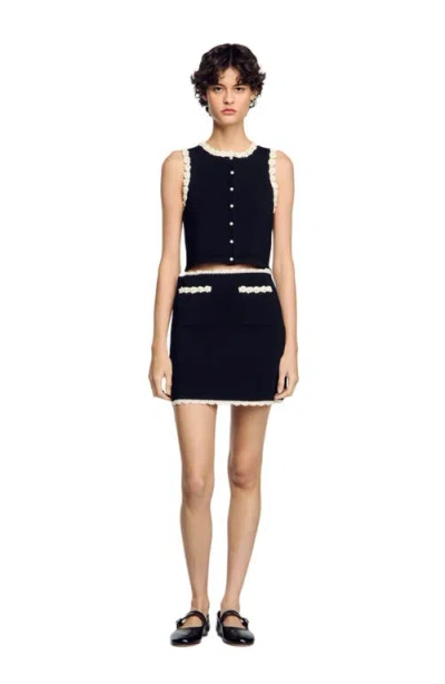 Sandro Short Skirt With Crochet Details In Black