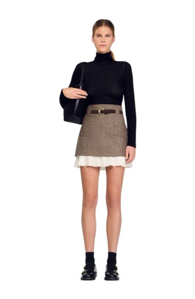 SANDRO SANDRO SHORT SKIRT WITH FRILL AND BELT