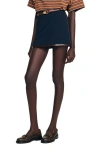 Sandro Short Skirt With Leather Bands In Black