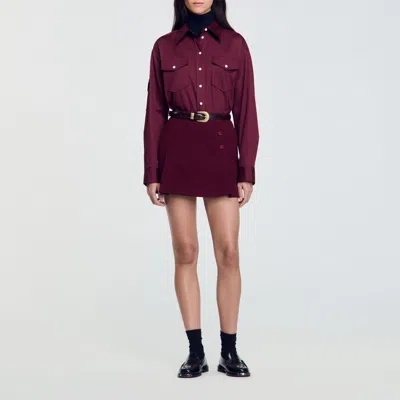 Sandro Short Skirt With Press Studs In Bordeaux