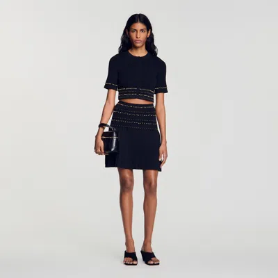 Sandro Short Skirt With Tassels In Black