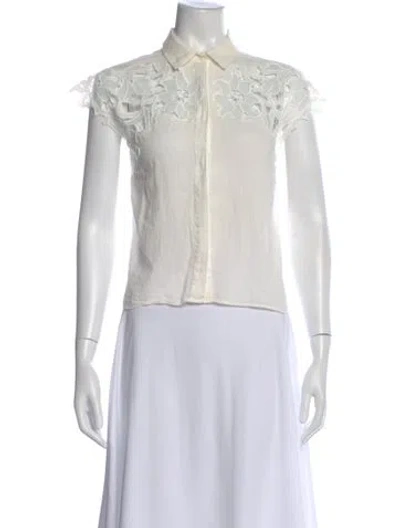 Pre-owned Sandro Short Sleeve Blouse In White