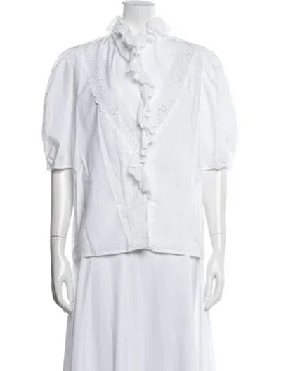 Pre-owned Sandro Short Sleeve Blouse In White