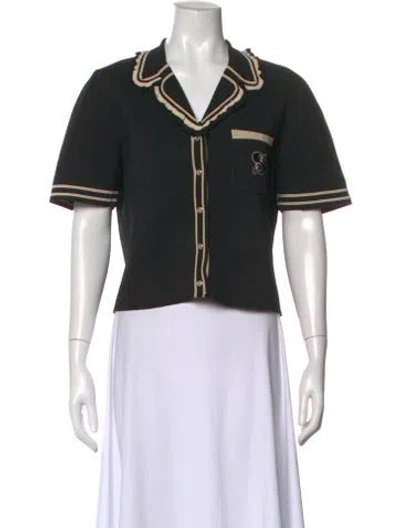 Pre-owned Sandro Short Sleeve Button-up Top In Black