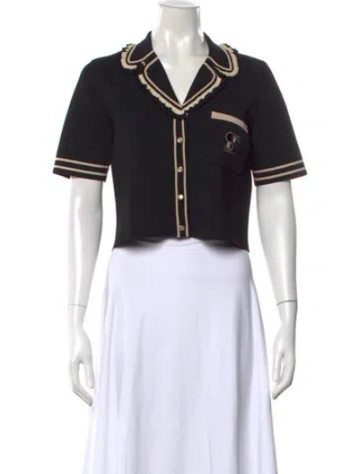 Pre-owned Sandro Short Sleeve Button-up Top In Black
