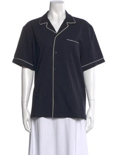 Pre-owned Sandro Short Sleeve Button-up Top In Blue