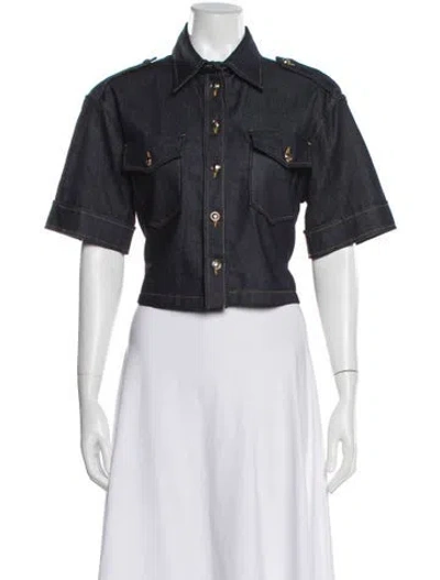 Pre-owned Sandro Short Sleeve Button-up Top In Blue