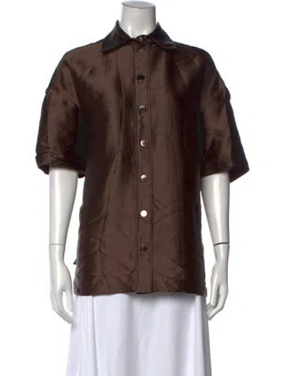 Pre-owned Sandro Short Sleeve Button-up Top In Green