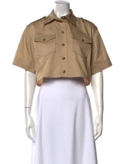 Pre-owned Sandro Short Sleeve Button-up Top In Neutral