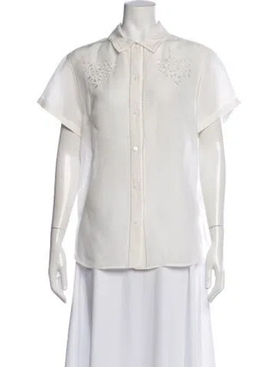 Pre-owned Sandro Short Sleeve Button-up Top In Neutral
