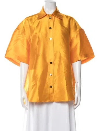 Pre-owned Sandro Short Sleeve Button-up Top In Orange