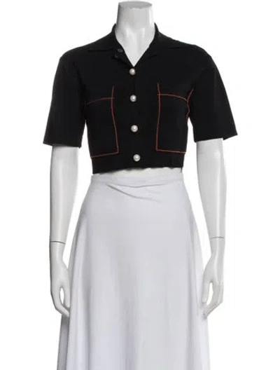 Pre-owned Sandro Short Sleeve Crop Top In Black