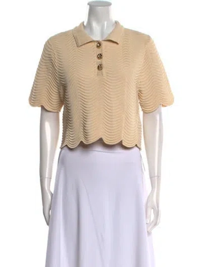 Pre-owned Sandro Short Sleeve Crop Top In Neutrals