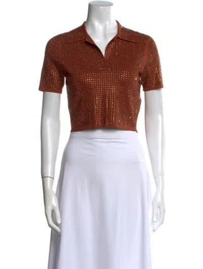 Pre-owned Sandro Short Sleeve Crop Top In Orange
