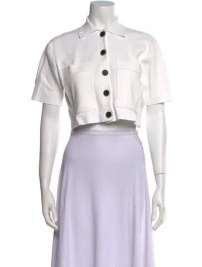 Pre-owned Sandro Short Sleeve Crop Top In White