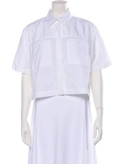 Pre-owned Sandro Short Sleeve Crop Top In White