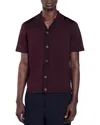 Sandro Short Sleeve Knit Camp Shirt In Black Brown