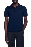 Sandro Short-sleeve Knitted Polo Shirt In Navy Blue