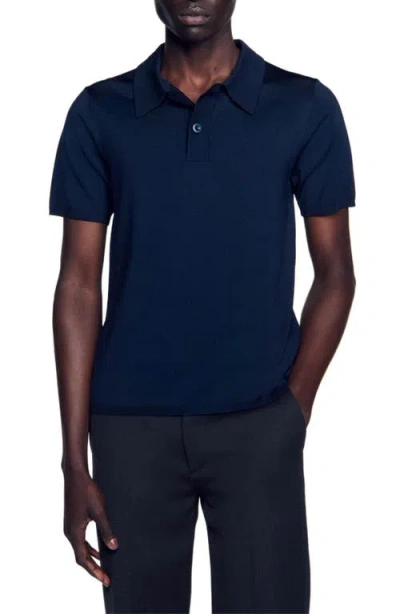 Sandro Short-sleeve Knitted Polo Shirt In Navy Blue
