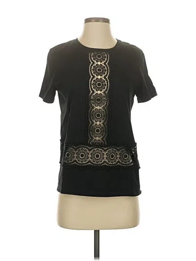 Pre-owned Sandro Short Sleeve Top Black Keyhole Neckline Tops