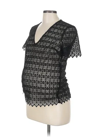 Pre-owned Sandro Short Sleeve Top Black Plunge Neckline Tops