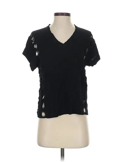 Pre-owned Sandro Short Sleeve Top Black V Neck Tops
