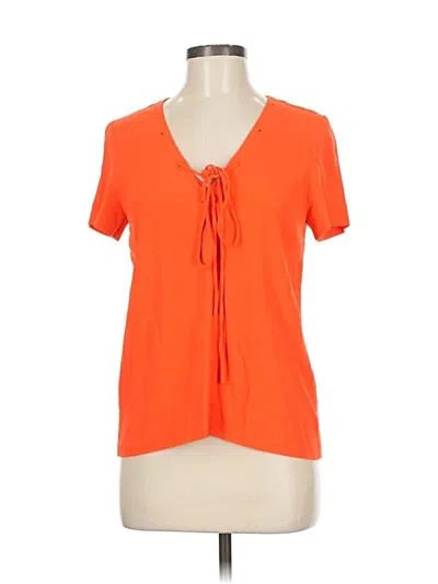 Pre-owned Sandro Short Sleeve Top Orange Keyhole Neckline Tops