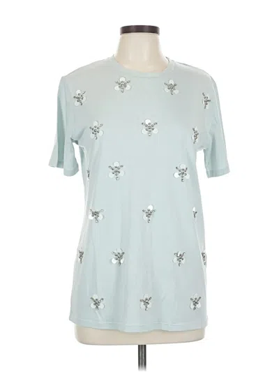 Pre-owned Sandro Short Sleeve Top Teal Stars Pattern Crew Neck Tops In Blue