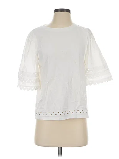 Pre-owned Sandro Short Sleeve Top White Mock Neckline Tops