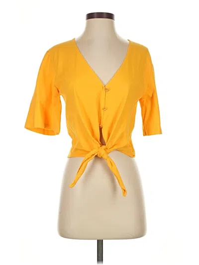 Pre-owned Sandro Short Sleeve Top Yellow Plunge Neckline Tops