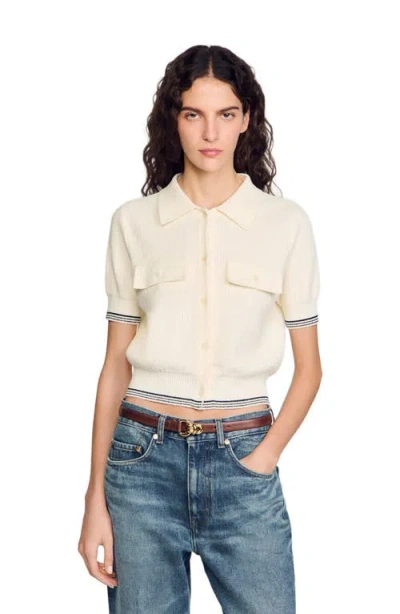 Sandro Short-sleeved Cardigan In Ecru