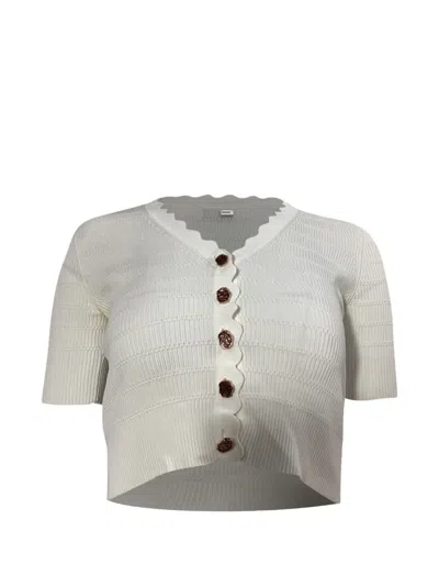 Pre-owned Sandro Short-sleeved Cropped Cardigan In White