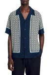 Sandro Fence Short Sleeve Shirt In Dark Blue