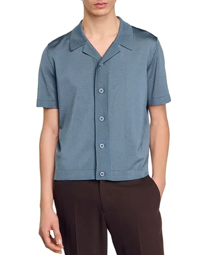 Sandro Short Sleeved Shirt In Dark Chambray