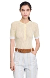 Sandro Pointelle-knit Short-sleeve Sweater In Light Yellow