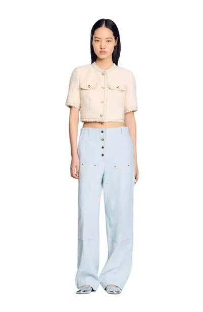 Sandro Short-sleeved Tweed Jacket In Blue