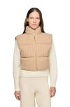 Sandro Womens Beige Short Sleeveless Cable-knit Wool Puffer Jacket In Nude