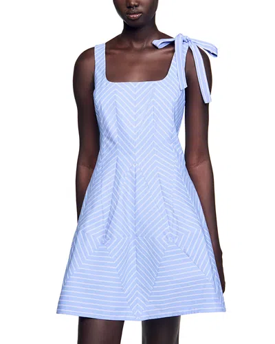 Sandro Short Striped Dress In Blue/white