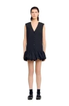 Sandro Womens Ruffle-hem Button-down Sleeveless Cotton Mini Dress Black In Black
