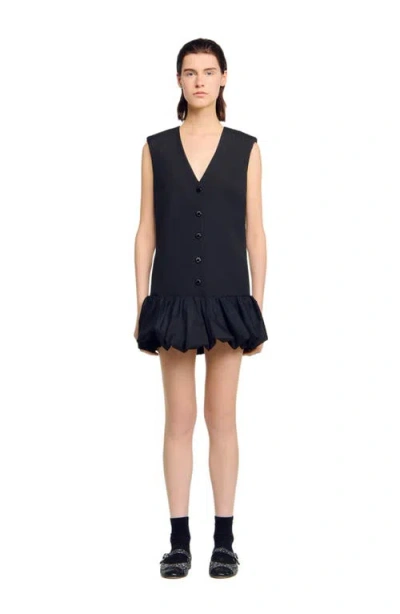 Sandro Short Tailored Dress With Ruffle In Black