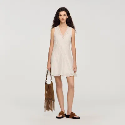 Sandro Short Trimmed Linen Dress In Neutral