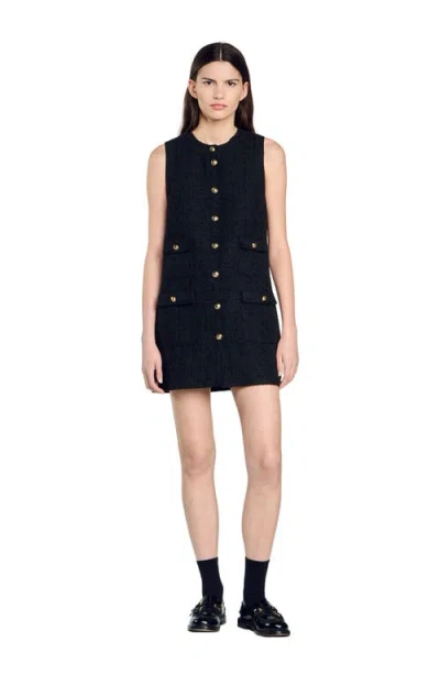 Sandro Embossed-buttons Dress In Black