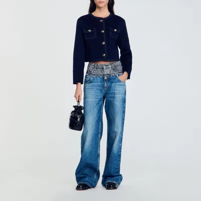 Sandro Short Wool Jacket In Navy Blue
