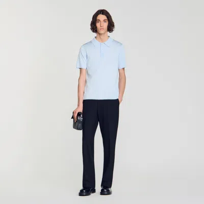 Sandro Short-sleeve Knitted Polo Shirt In Blue