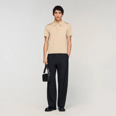 Sandro Short-sleeve Knitted Polo Shirt In Brown