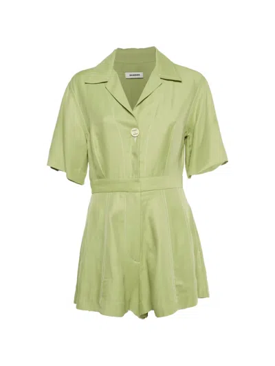 Pre-owned Sandro Short-sleeve Playsuit In Green