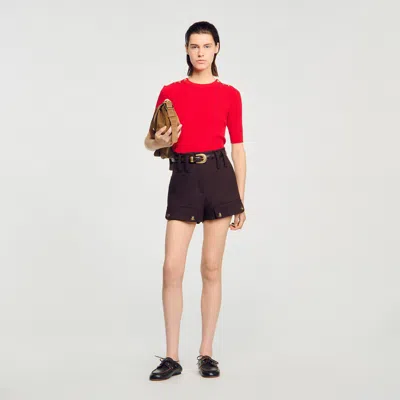Sandro Short-sleeve Ribbed Sweater In Red